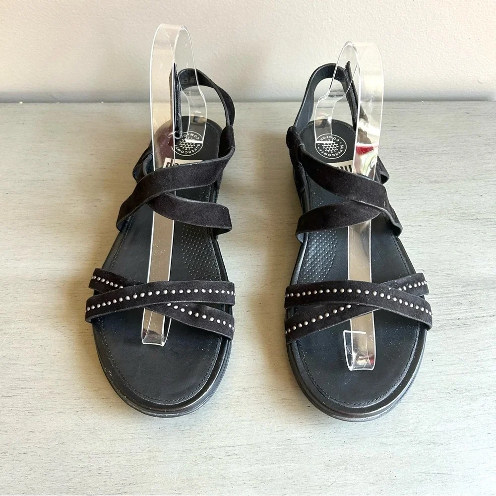 FitFlop Lumy Women Black Strappy Suede Studded Wedge Sandals Sz 8 Comfort